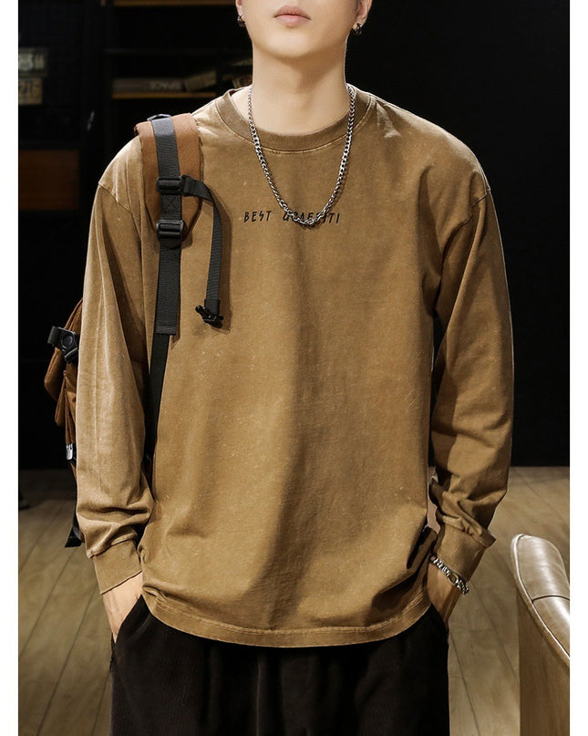 American-style Washed-out Vintage Long-sleeved T-shirt For Men