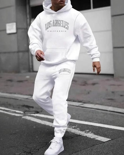 Autumn And Winter Fleece-lined Letter Print Same Color Sweatshirt And Sweatpants Suit Men
