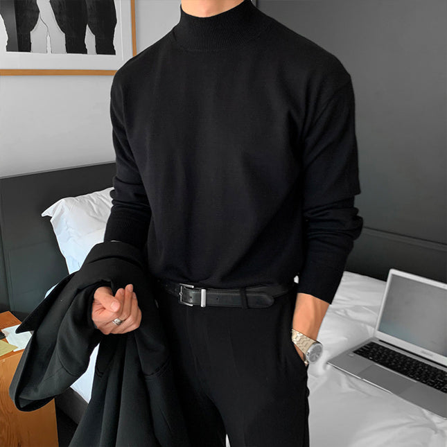 Men’s Mock Neck Long Sleeve Sweater – Loose Fit Cotton Innerwear Top