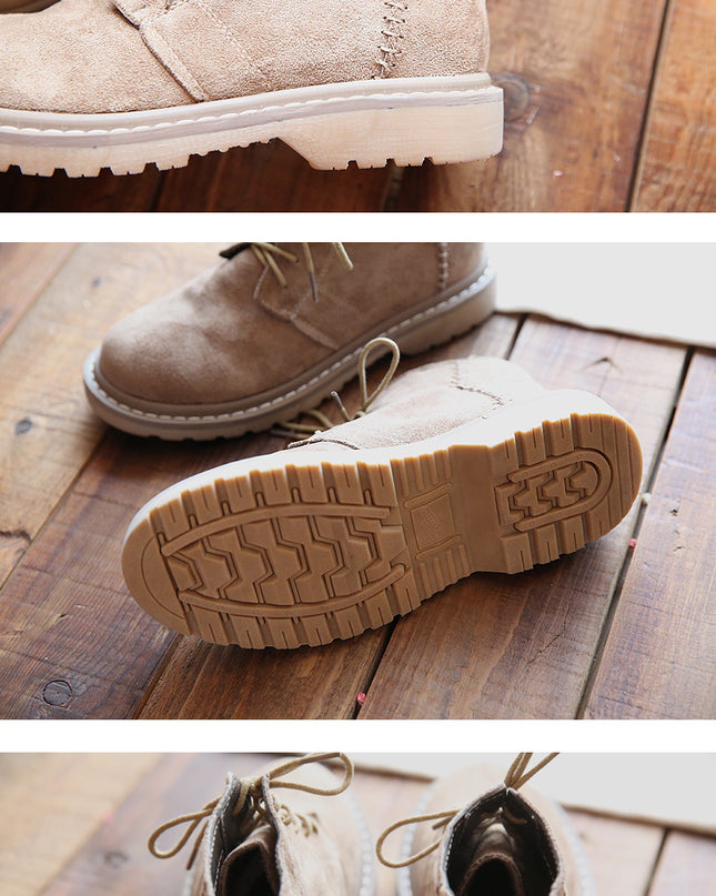 Vintage Suede Round Toe Lace-Up Ankle Boots