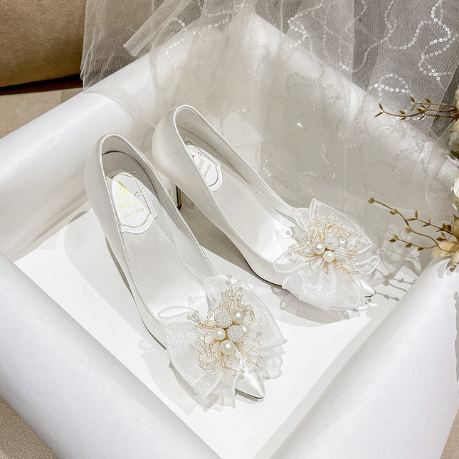Sweet Bow Bridal Shoes White Wedding Dress