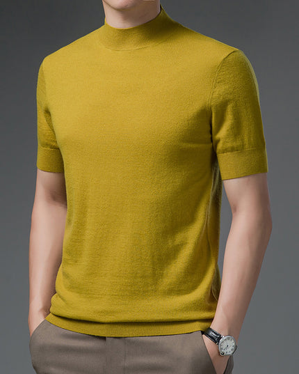 Half Turtleneck Pure Wool Sweater With Short Sleeves Men