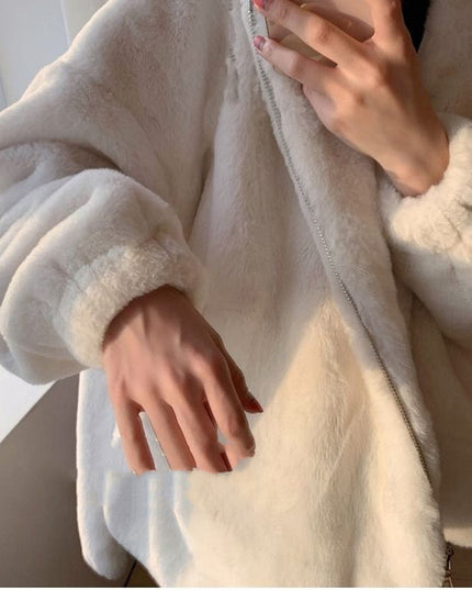 Faux Fur Ladies Plus Cotton Thick Hooded Jacket
