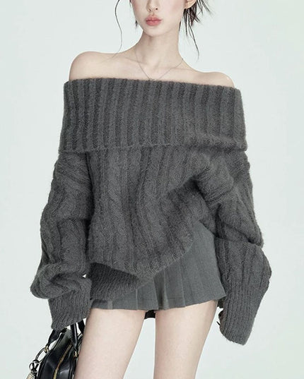 Pure Soft Glutinous Off-shoulder Turtleneck Sweater