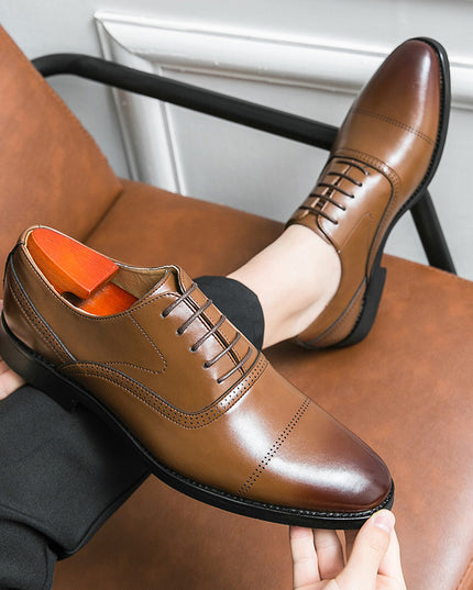Business Leather Shoes Men's Formal Wear Oxford Pure Color Tied
