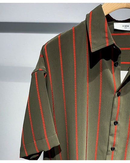 Men's Loose Comfortable Striped Short-sleeved Shirt