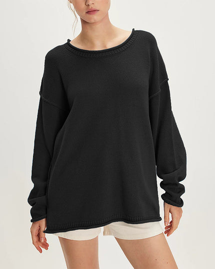 Women's Knitted Solid Color Round Neck Pullover Loose Sweater