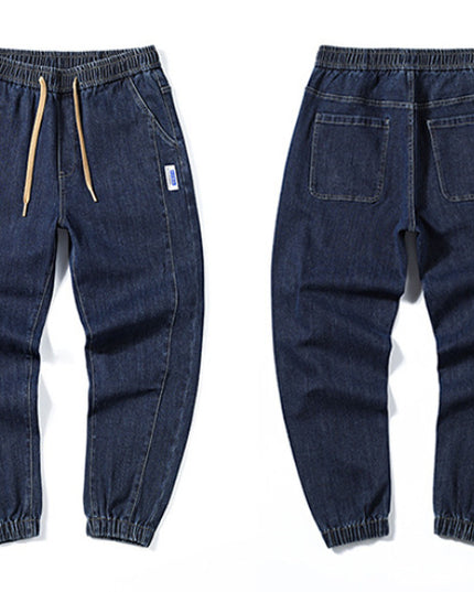 Elastic Waist Jeans Men's Autumn And Winter Loose Plus Size Casual Elastic Ankle-tied Harem Pants