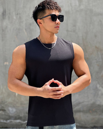 Summer Workout Vest Exercise Sleeveless Round Neck Striped Quick-drying Breathable Basketball Running Training Clothing Men