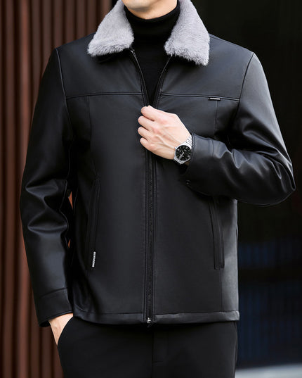 Leather Down Jacket Men's Autumn And Winter New Middle-aged Father Thickened
