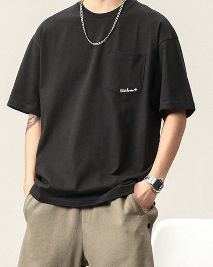 Simple Embroidered Crew Neck Short-sleeved T-shirt Men's Trendy Versatile Casual Top