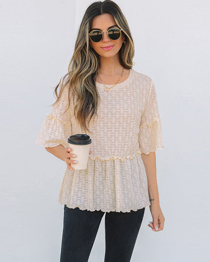 Spring And Summer New Solid Color Pullover Round Neck Short Sleeve Chiffon Shirt