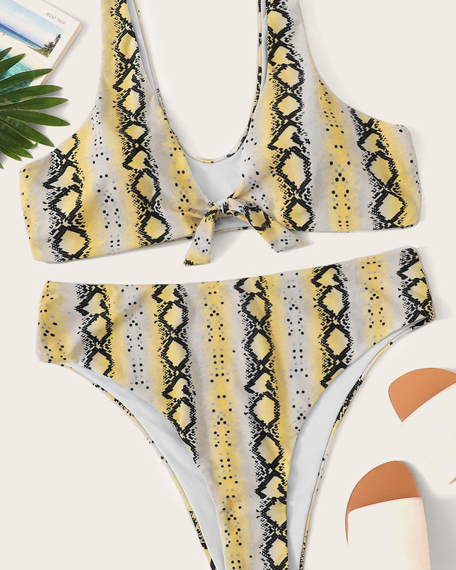 Sexy plus size knotted high waist ladies swimwear