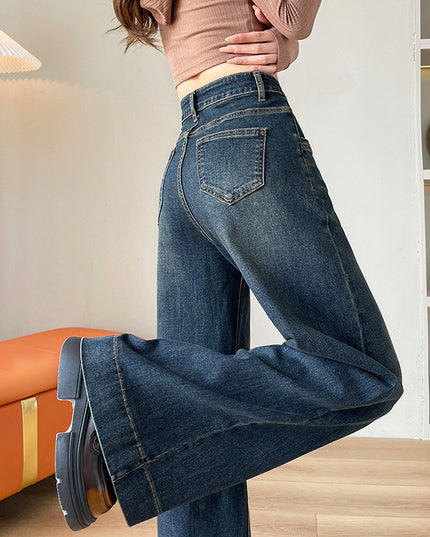Wide-leg Jeans For Women High Waist Slimming Loose Drape Lazy Style Floor-length Straight Pants