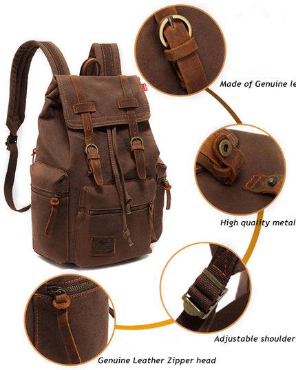 Men's And Women's Canvas Backpack 15.6 Inches Large Capacity