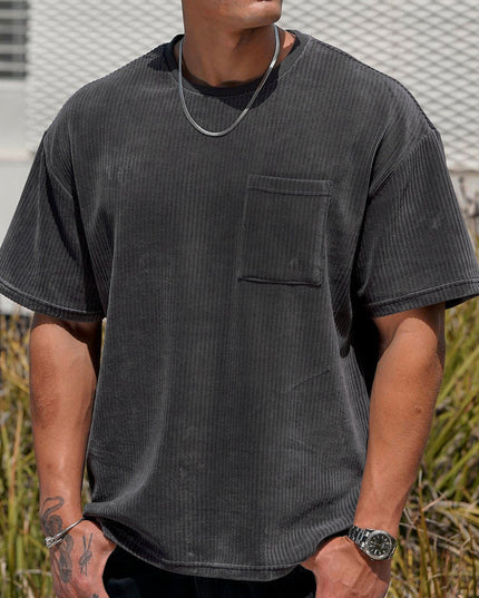 Sports Men's Round Neck Corduroy Casual T-shirt