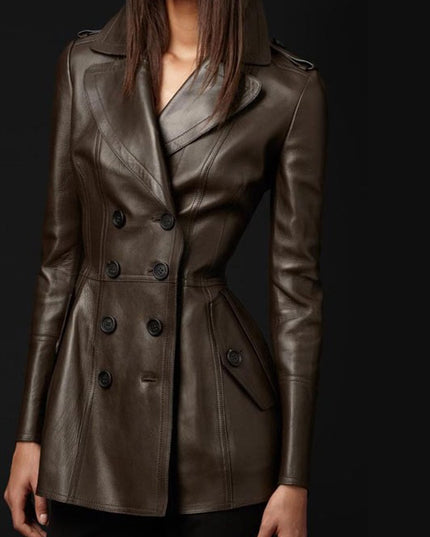 Mid-length Leather Wind Coat Women's Large Swing Coat