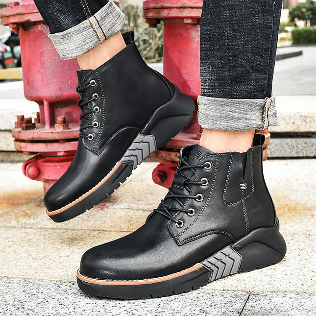 Autumn and winter leather British style high bottom fashion short boots