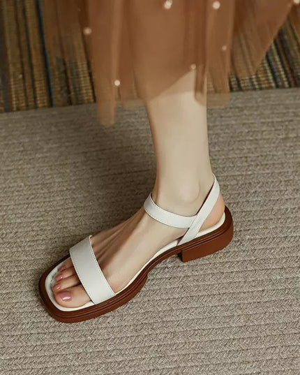 Women's Summer Flat Soft Sole Leather French Retro Platform Sandals