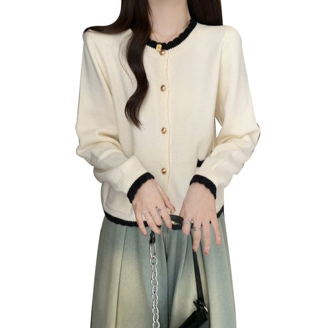 Women's Long-sleeved Round Neck Pocket Button Cardigan Loose Sweater