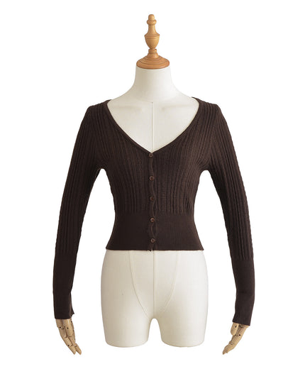 American Hot Girl Pure Desire Sexy V-neck Single-breasted Long Sleeve Sweater