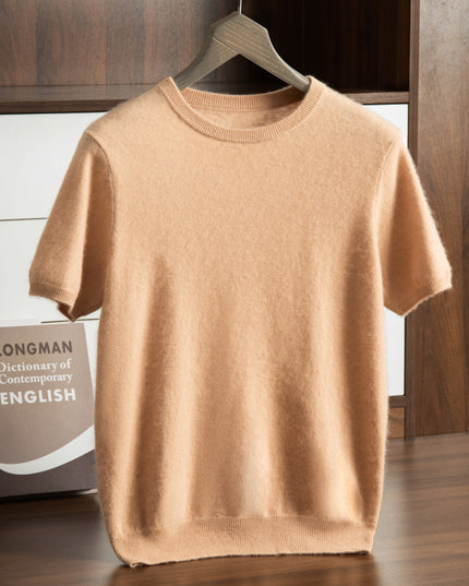 Men's Cashmere Round Neck Flat Solid Color Pullover Short Sleeve