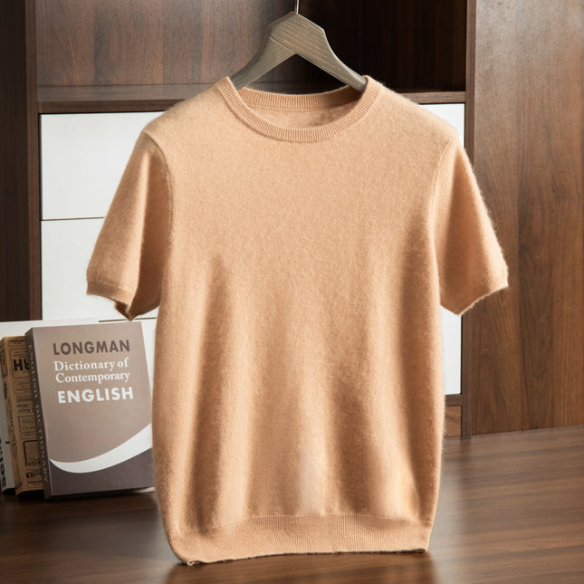 Men's Cashmere Round Neck Flat Solid Color Pullover Short Sleeve