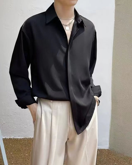 Men's Ice Silk Drape Long Sleeved Loose Casual Shirt