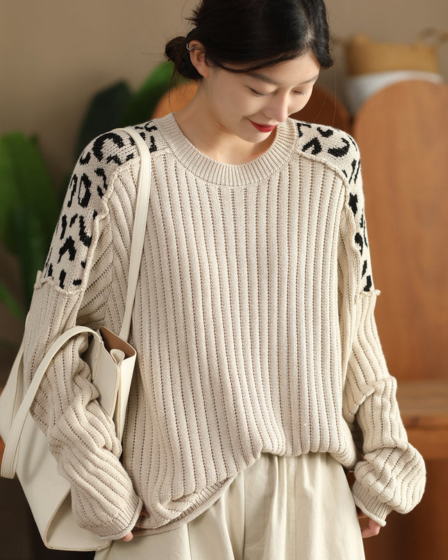 Artistic Casual Top Women's Fashionable Round Neck Cotton Pullover