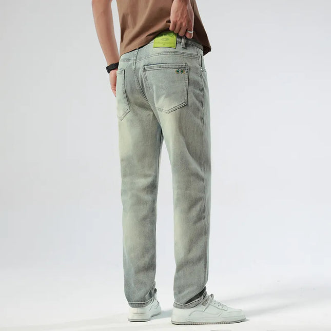 Men’s Retro Tapered Jeans – Casual Stretch Denim, Pencil Fit