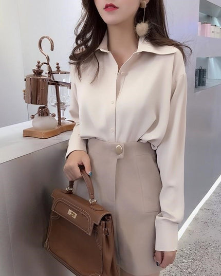 Women's Loose Retro Hong Kong-style Long-sleeved Shirt Spring And Autumn