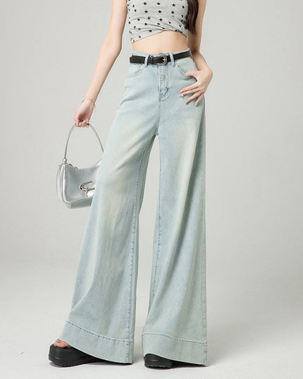 Dark Blue Narrow Version Korean Simple High Waist Loose Small Mop Wide Leg Pants