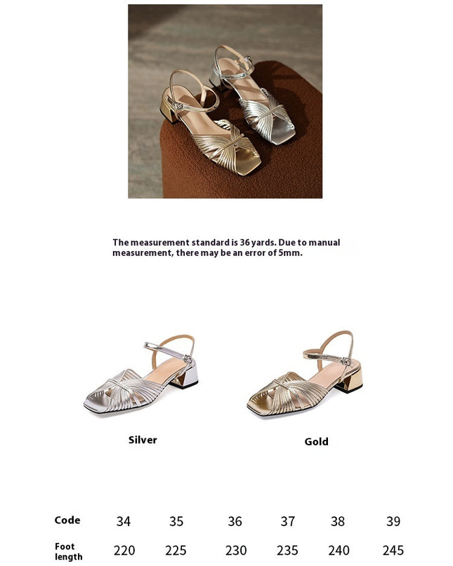 Thick Mid Heel Square Toe Open Toe Buckle Strap Peep Toe Sandals