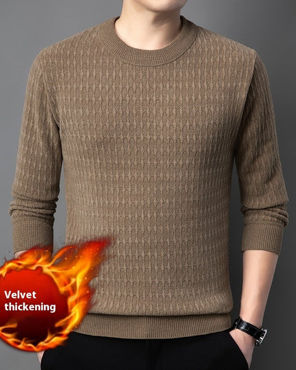 Men's Round Neck European Cotton Velvet Sweater Casual