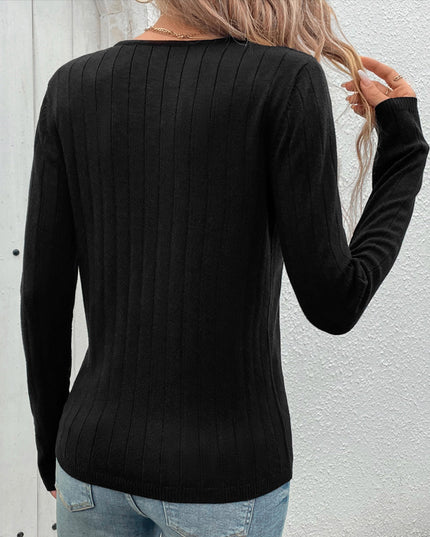 European And American Fall Women's Clothing Sunken Stripe V-neck Black Sweater For Women