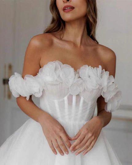 Lace Off-shoulder Mini Wedding Dress