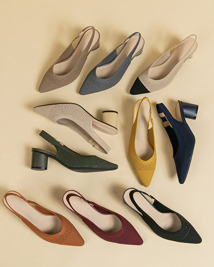 Hollow-out Knitted Closed Toe Back Empty Strap Sandals Pointed Toe