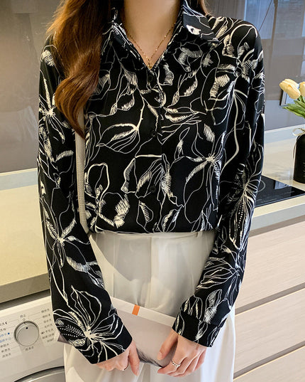 Pattern Print Lapel Drape Long-sleeved Shirt