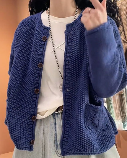 Women's Solid Color Round Neck Long Sleeve Knitted Sweater Coat