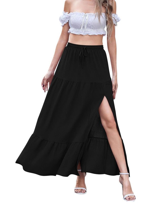 Women's Bohemian Solid Color Side Slit Skirt