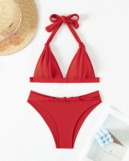 Women's Lace-up Halterneck Split Beach Bikini