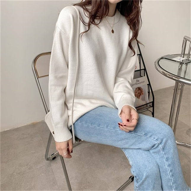 Retro Lazy Style Solid Color Pullover Soft Glutinous All-matching Sweater