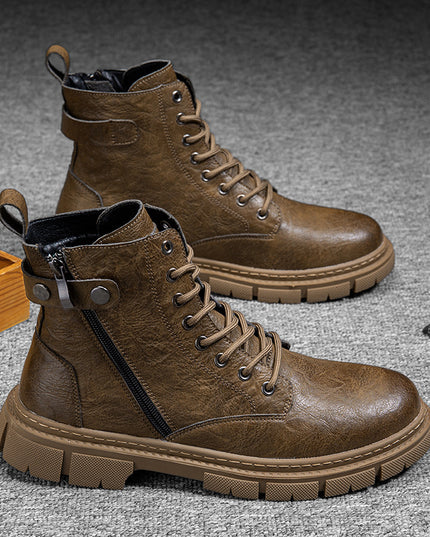 Wear-resistant High-top Zipper Casual Leather Shoes