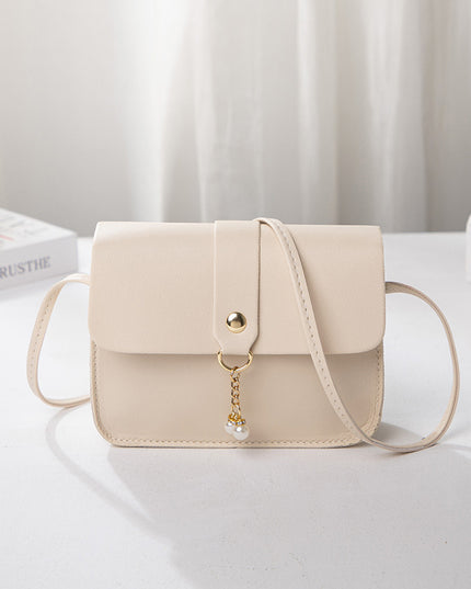 Women's Everyday Joker Contrast Pearl Pendant Small Square Bag