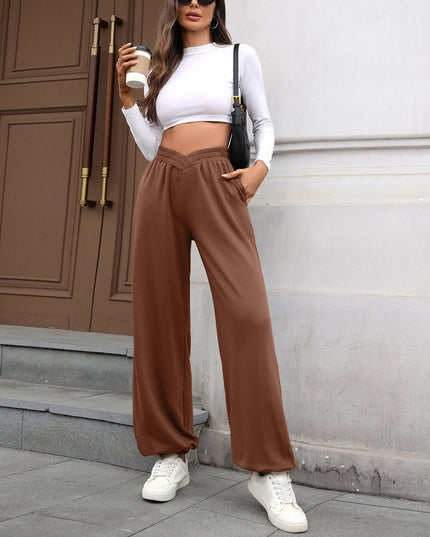 High Waist Pure Color Pocket Ankle-tied Trousers Casual Pants For Women