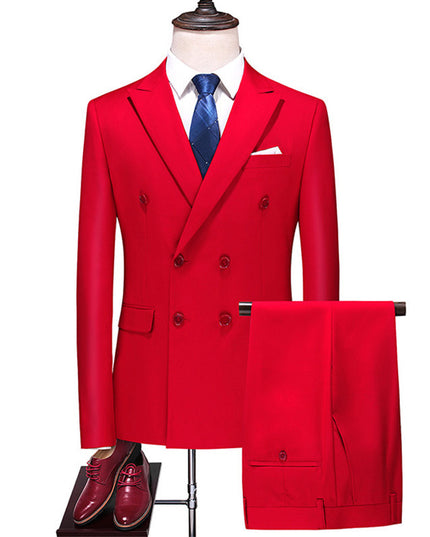 Men's Double Breasted Solid Color Coat Trousers Suit