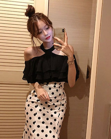 Summer New Elegant Halter Off-shoulder Ruffled Off-the-shoulder Top