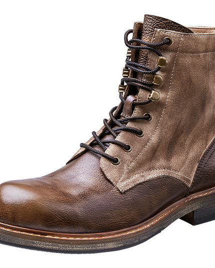 Genuine Leather Fleece Lined Mid-Top Martin Men's Boots High-top Trendy Foreman Motorcycle Desert Boots