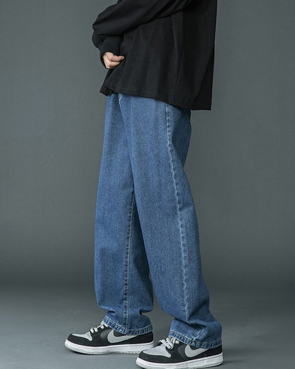 Men’s Retro Washed Denim Jeans – Straight Leg Cotton Pants