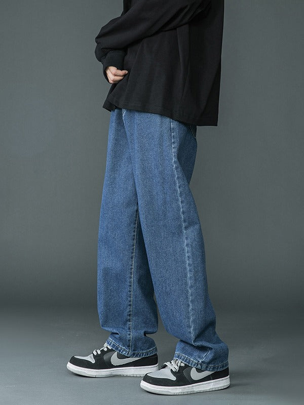 Men’s Retro Washed Denim Jeans – Straight Leg Cotton Pants